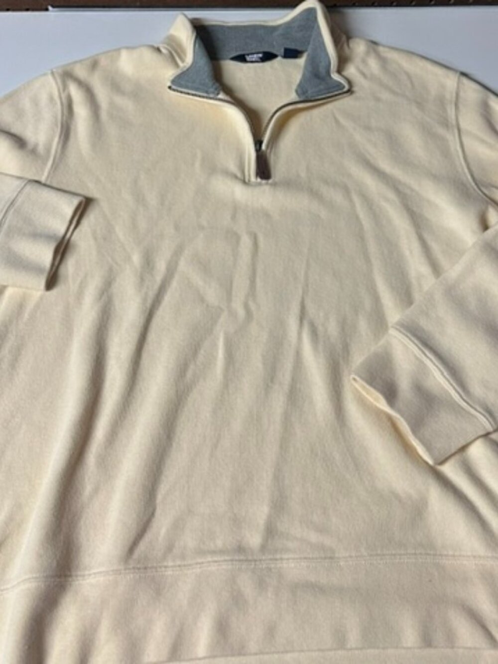 Lands End Men's Size Large Ivory Colored 1/4 Zip Fleece Pullover Mock Neck